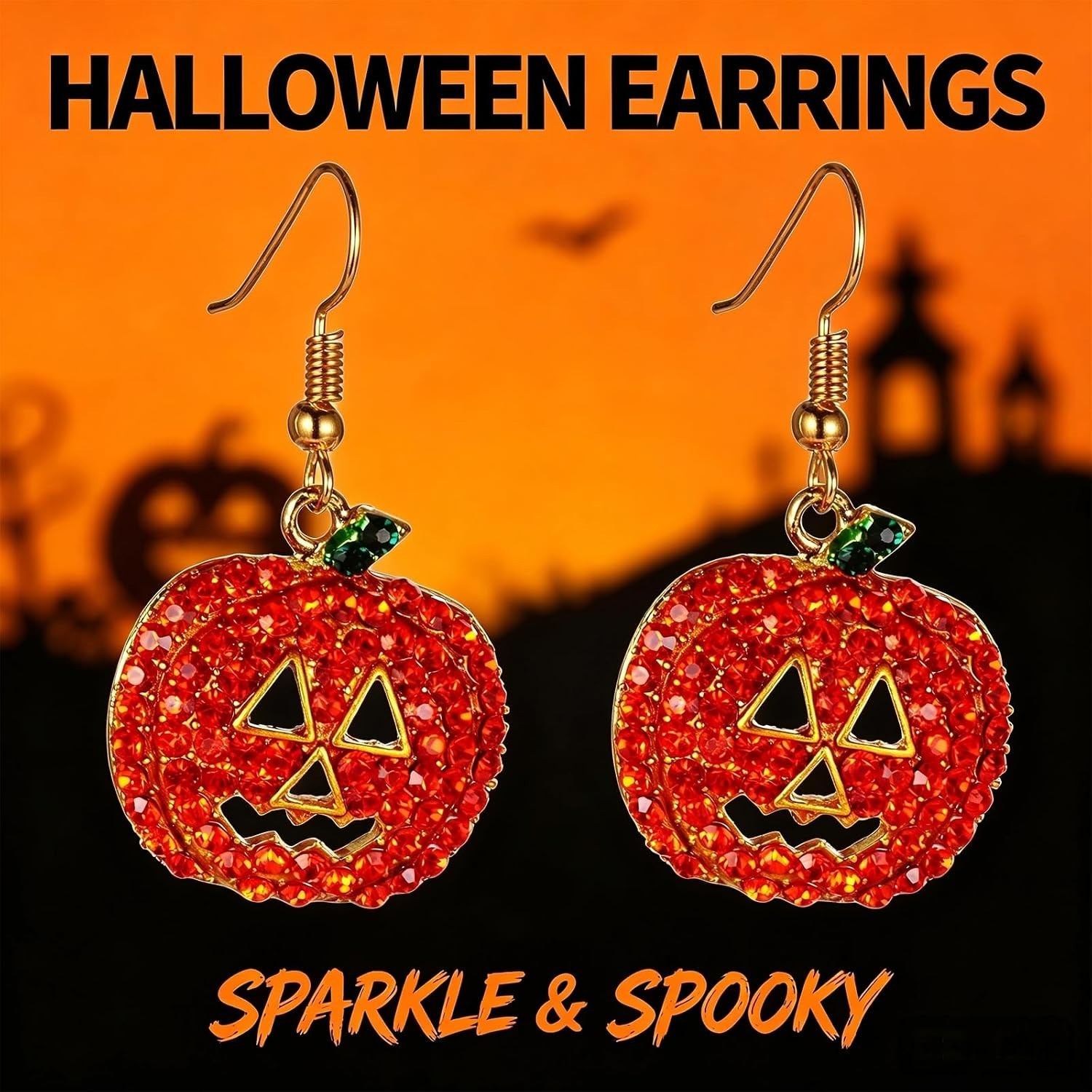 Lightweight Dangle Pumpkin Earrings in Red Crystal – Perfect for Costume Parties