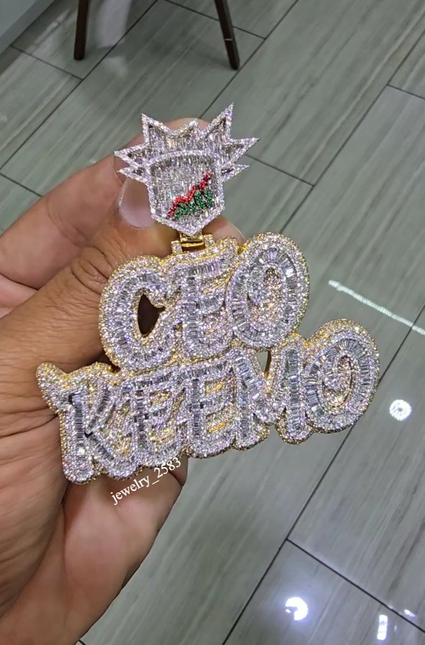 New Year Gift Mens Simulated Diamond Baguette Personalized Pendant 925 Sillver