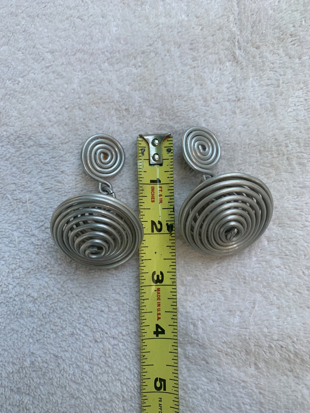 *Modernist David Spada Coil Spiral Anodized Aluminum Silver Spaceship EARRINGS*