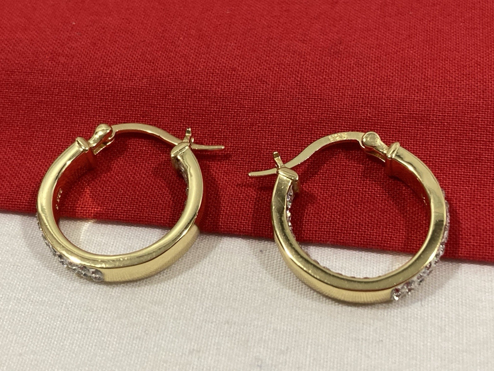 KOHLS 925 S Signed Sterling Silver Gold Vermeil Crystal Hoop EARRINGS -IN BOX-