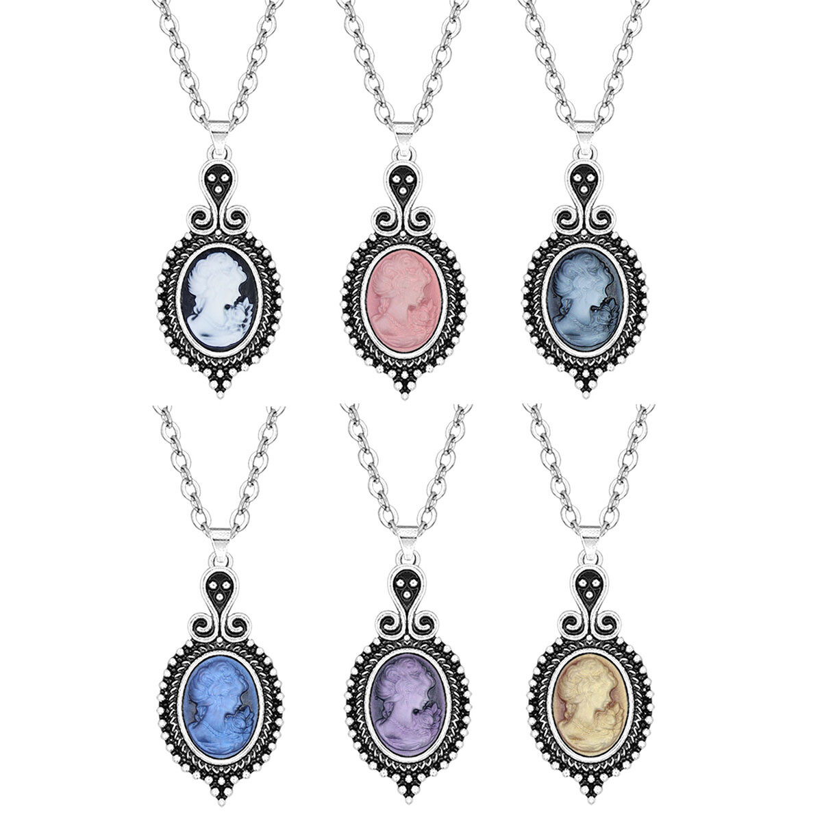 Wholesale 10 pcs Mixed Color Lady Queen Cameo Necklace Flower Pendant Jewelry