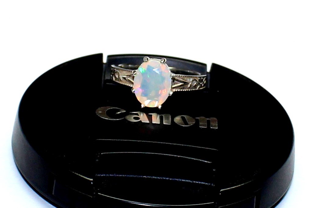 Faceted Fire Opal Sterling Silver Ring, Natural Gemstone Unique Engagement Ring