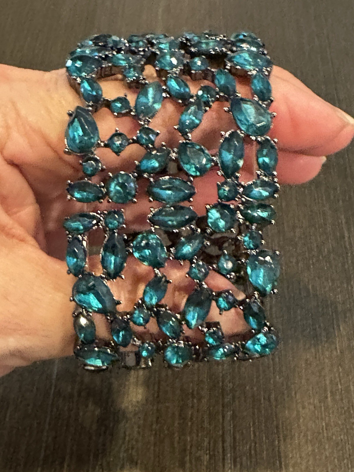 Chunky Emerald Teal Crystal Multi-Hinged Statement Bracelet