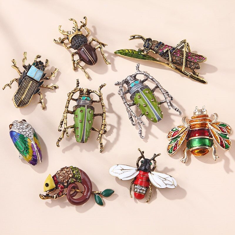 Women Bee Beetle Crystal Pearl Brooches Metal Cute Insect Retro Women’s Brooch