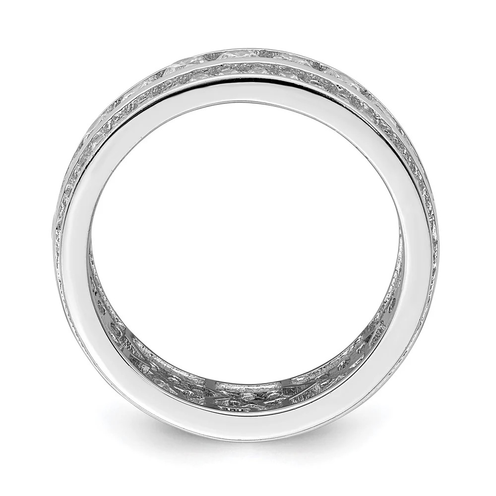 Sterling Silver Rhodium-Plated CZ 3-Row Eternity Ring