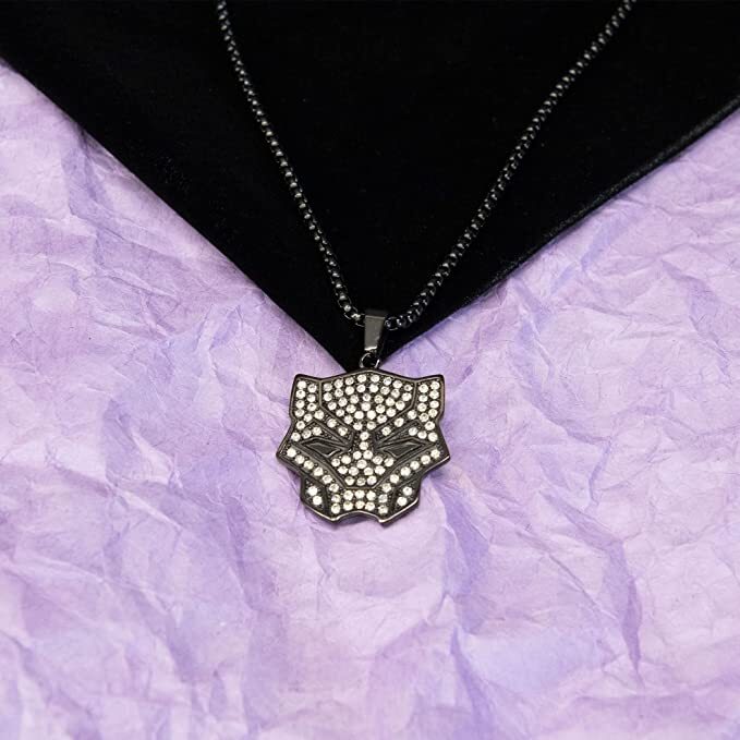 Official WAKANDA FOREVER Authorized Marvel Black Panther Logo White Gem Necklace
