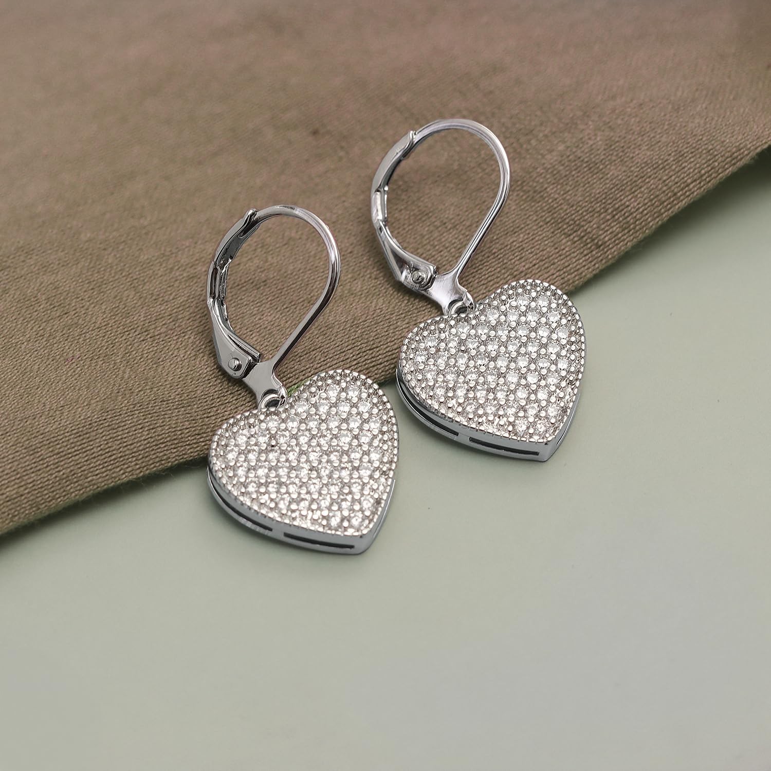 Charmsy Elegant Sparkling CZ Pave Heart Leverback Drop Earrings for Women 30MM