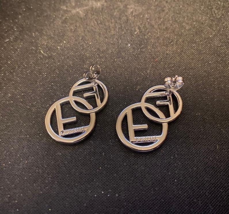 Women’s Fendi FF Stamped Double Round Stud Earrings – Silver Tone