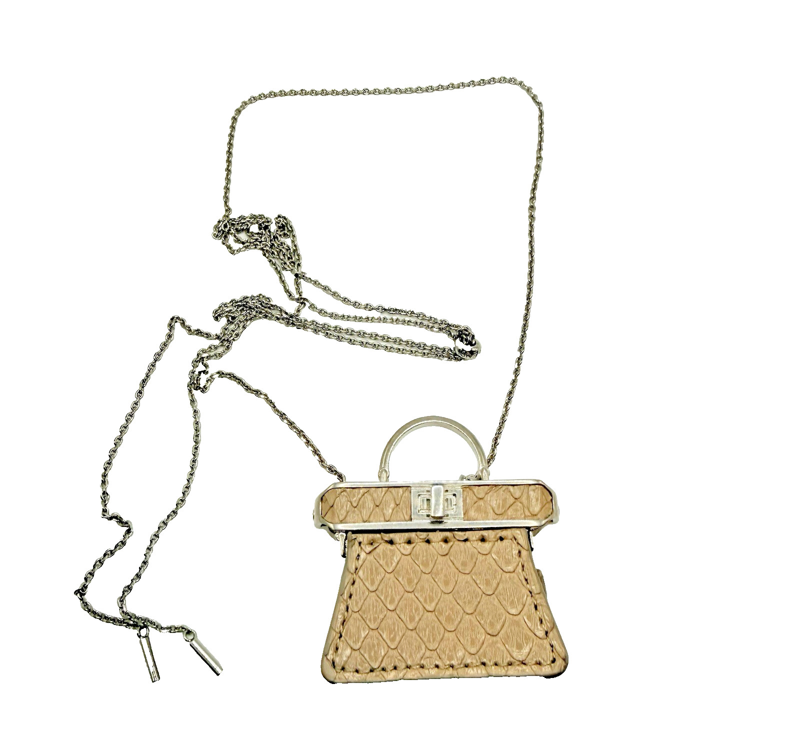 Fendi Peekaboo Mini Bag Pendant Necklace Python Embossed Leather Italy w/ COA