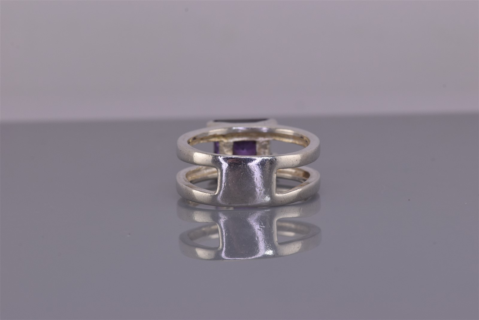 Sterling Silver Purple Cubic Zirconia Tension Set Double Band Ring 925 Sz: 6