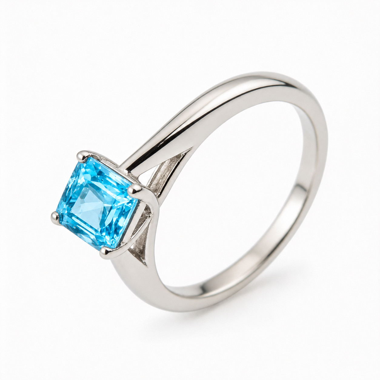 925 Sterling Silver Aquamarine Emerald Cut Ring March Birthstone Gift Women