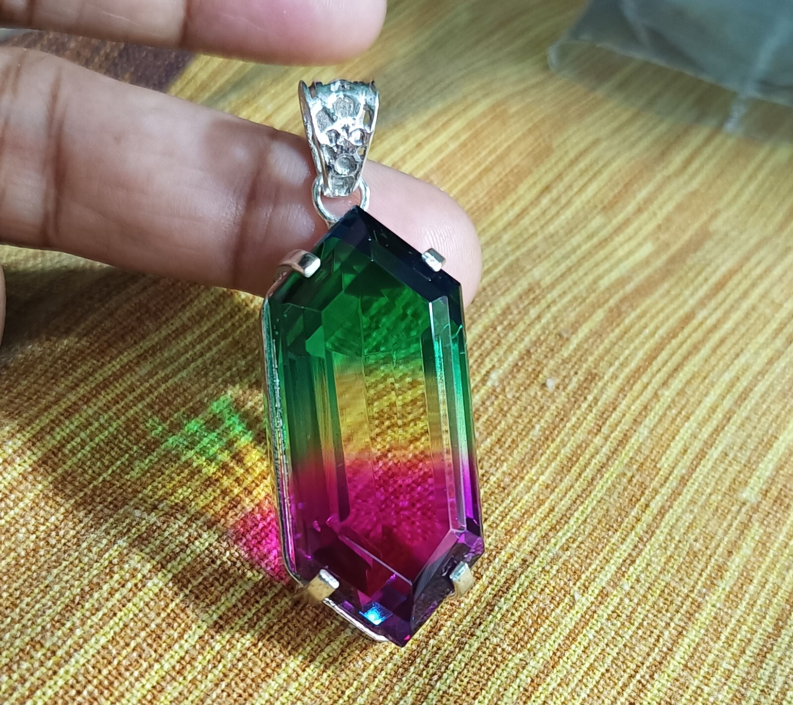Multi-Color Loose Natural 100.20 Ct Tourmaline Pendant 925 Solid Silver Gemstone