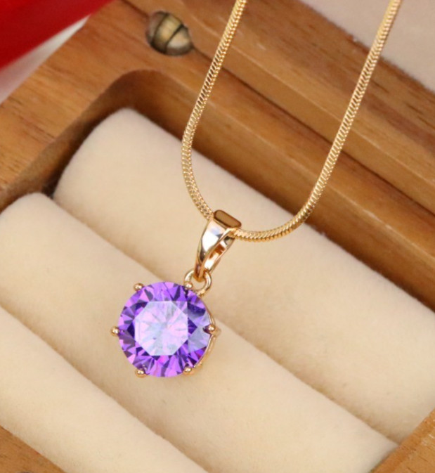 with Brilliant Faceting, XPPT1500 Royal Purple Round Pendant in Rose Gold