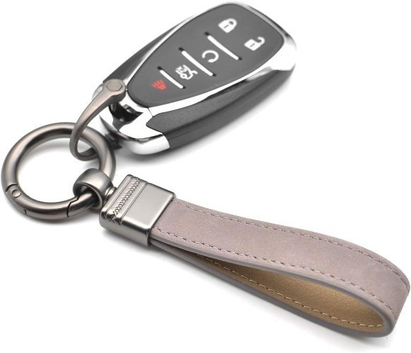 Car Fob Key Chain Genuine Leather Keychains Holder for Men and Wom Color: Gray