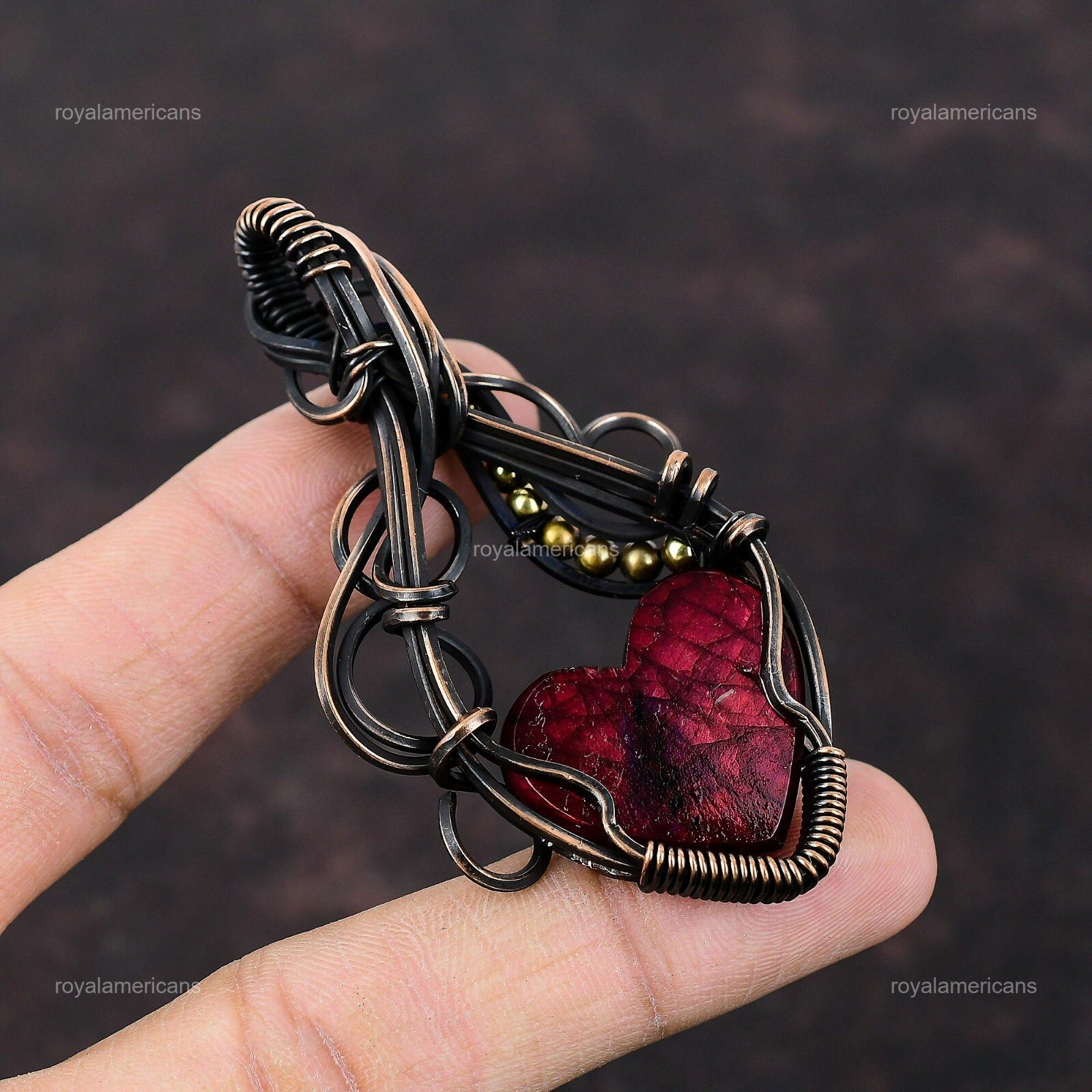 Gift For Her Copper Red Fire Labradorite Jewelry Wire Wrapped Pendant 2.95″