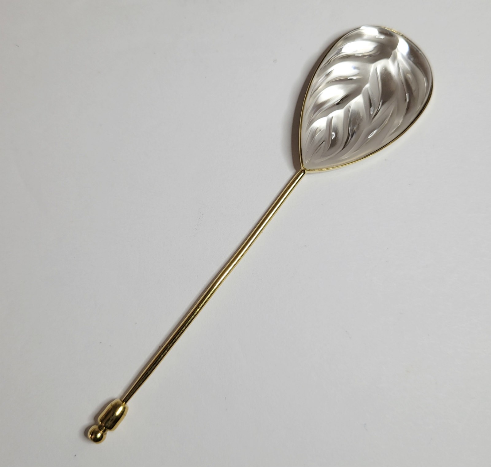 Lalique Clear Crystal Stick Pin Heliconia Leaf France