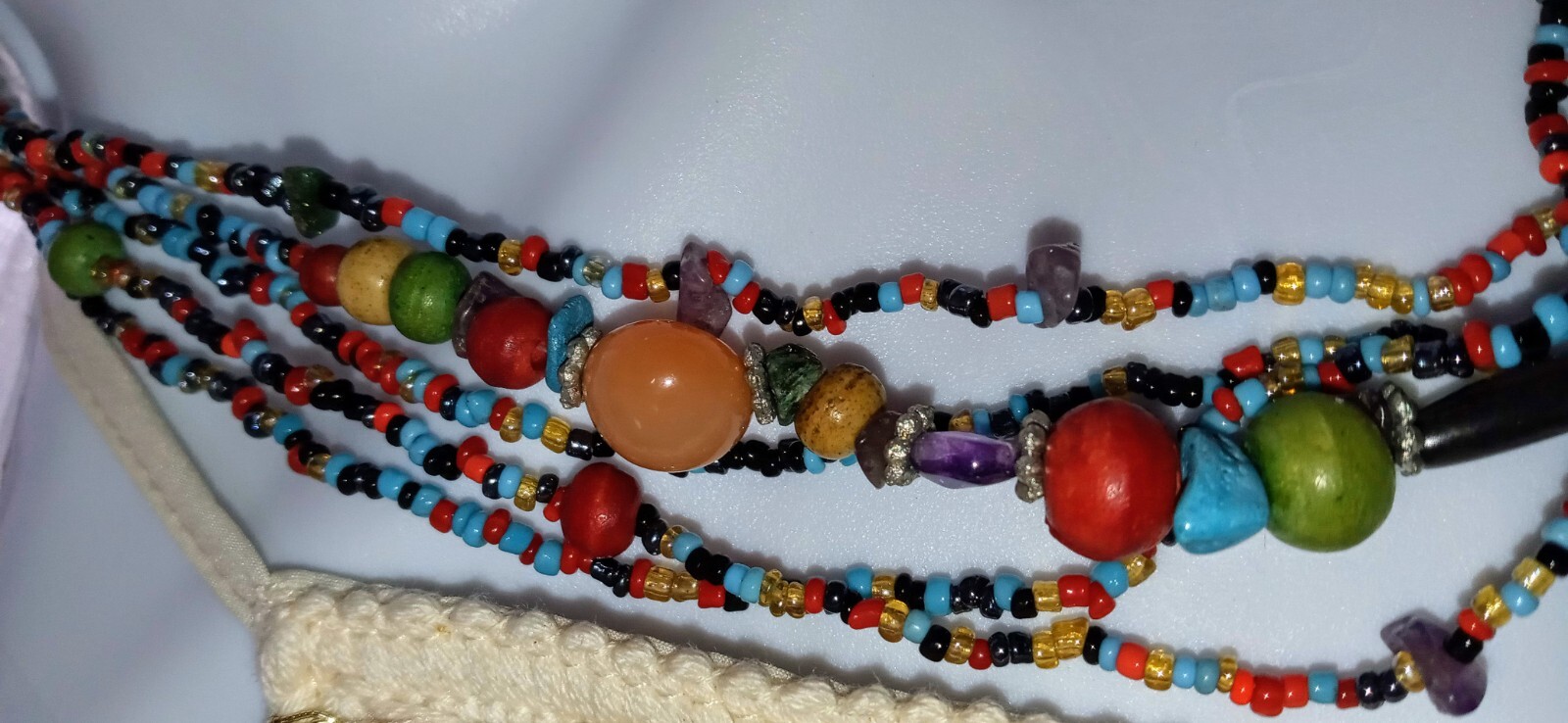 Assorted Multi Strands Mixed Seed Beads Stones Wood Beads Boho Hippie Necklace