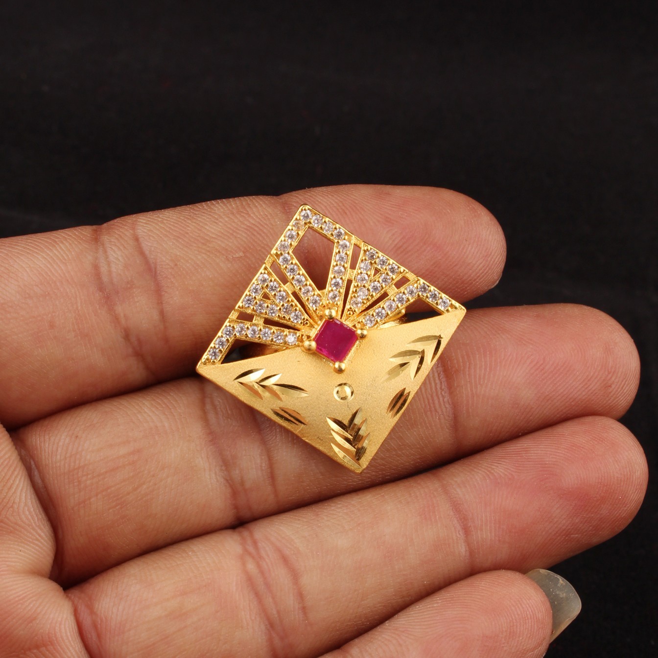 Micro Gold Plated Square Statement Ring Ruby Stone Adjustable Women