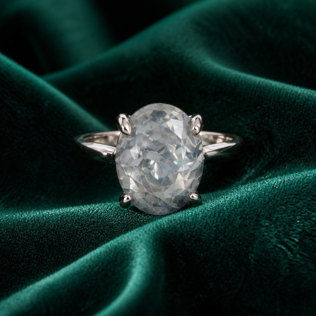 Gorgeous Stainless Steel Silver w/ Gorgeous Frosted Cream Color Gemstone Size 8