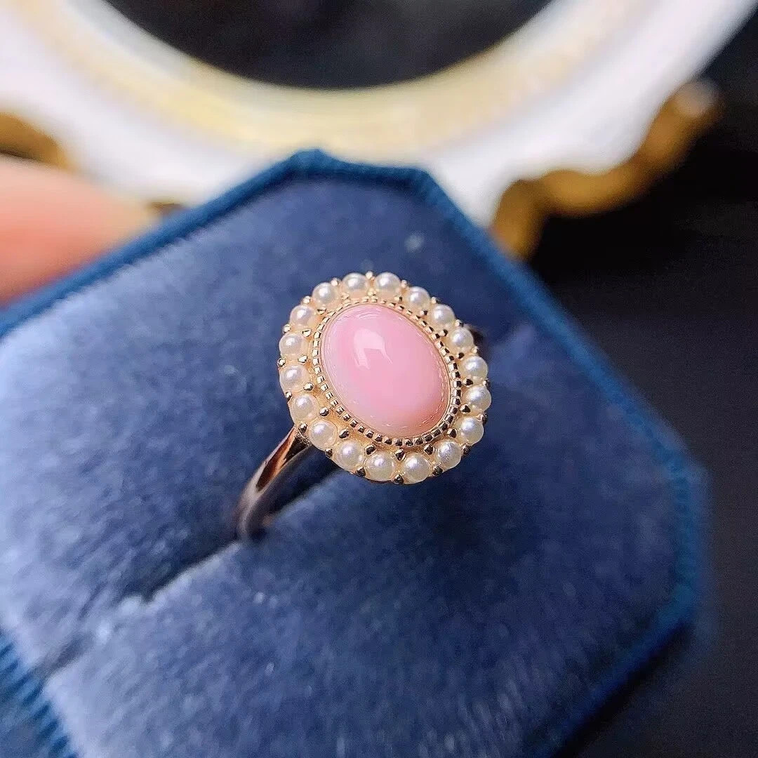 gorgeous new design natural pink conch white pearl ring 925s