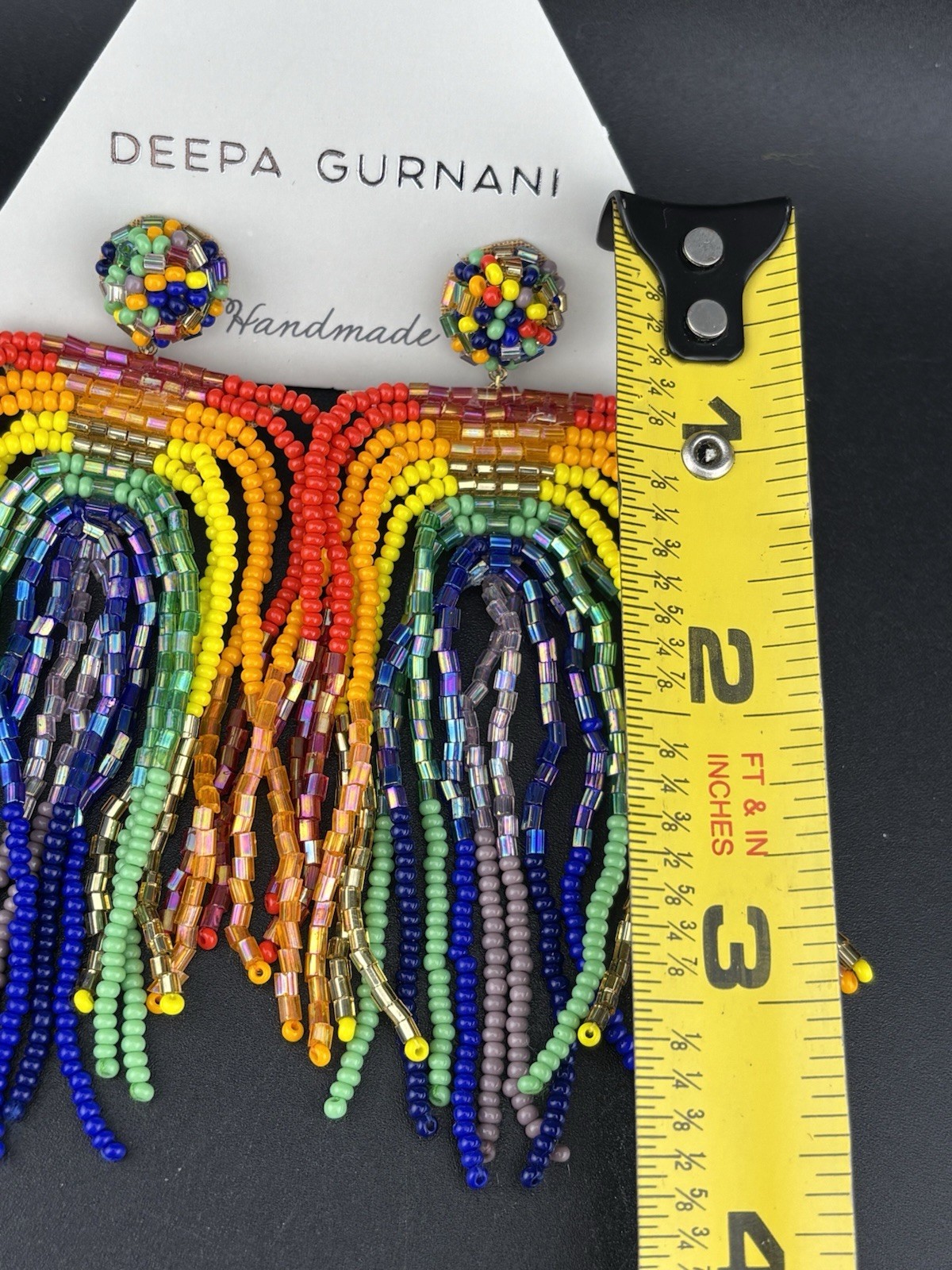 Deepa Gurnani “Becka” Rainbow Pride Beaded Vibrant Chandelier Stud Earrings 3.5′