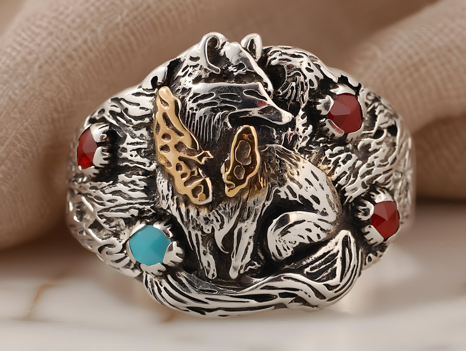 Handcrafted Wolf Ring ,Adjustable Nature Inspired Jewelry