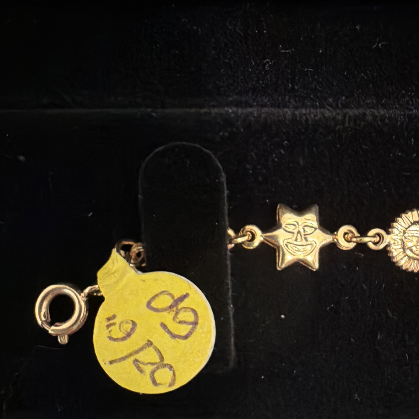 Gold Tone Star & Sun Celestial Charm Cable BABY Bracelet, Spring Ring, 6 in