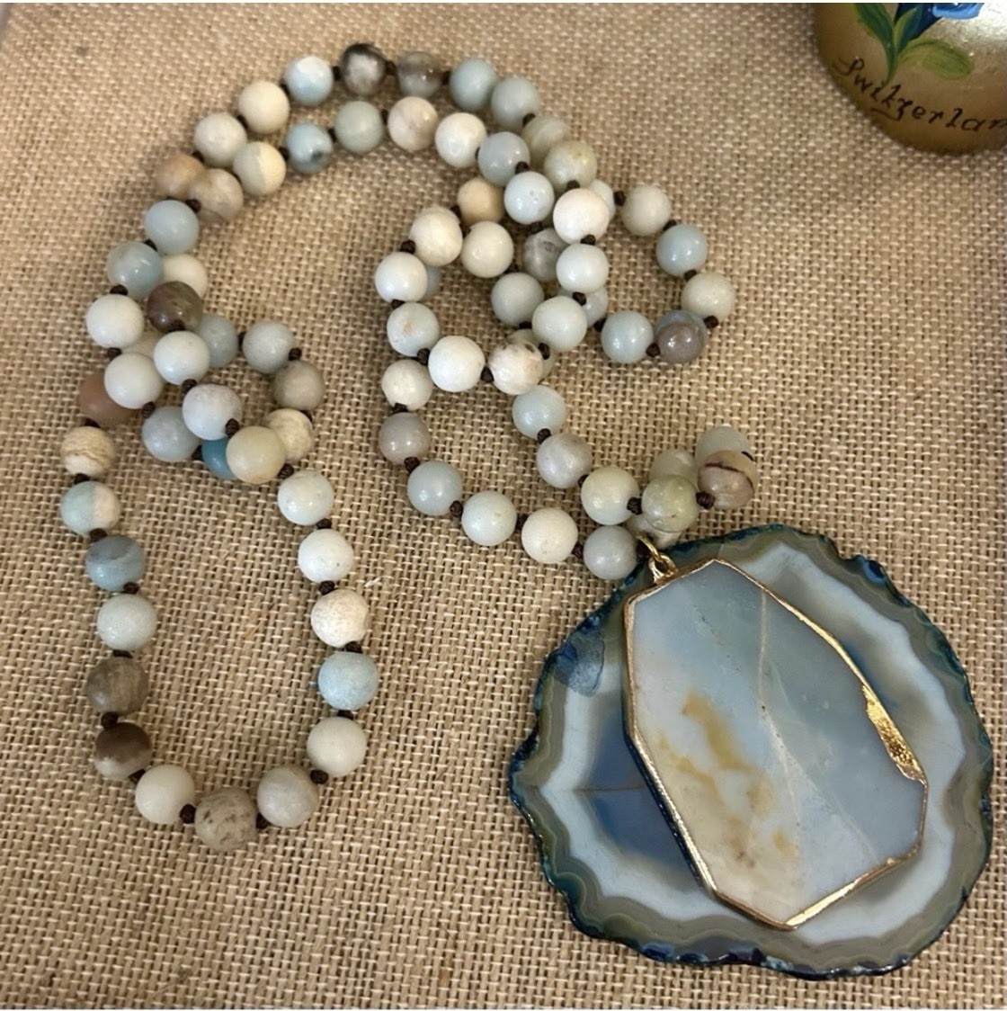 Artisan Matte AMAZONITE Stone Necklace with Pendant Boho Hippie
