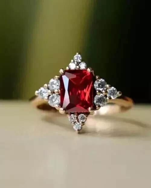 3Ct Emerald Cut Simulated Ruby Women’s Engagement Ring In 14k Yellow Gold Plated
