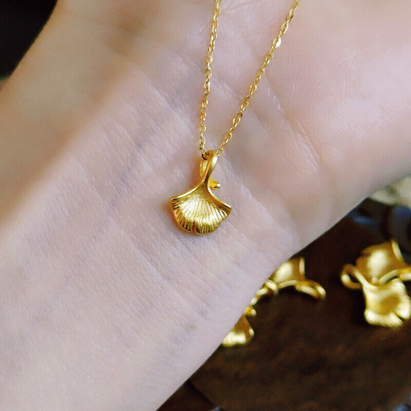 1pcs Pure 999 24K Yellow Gold Charm 3D Lucky Mini Ginkgo Biloba Pendant