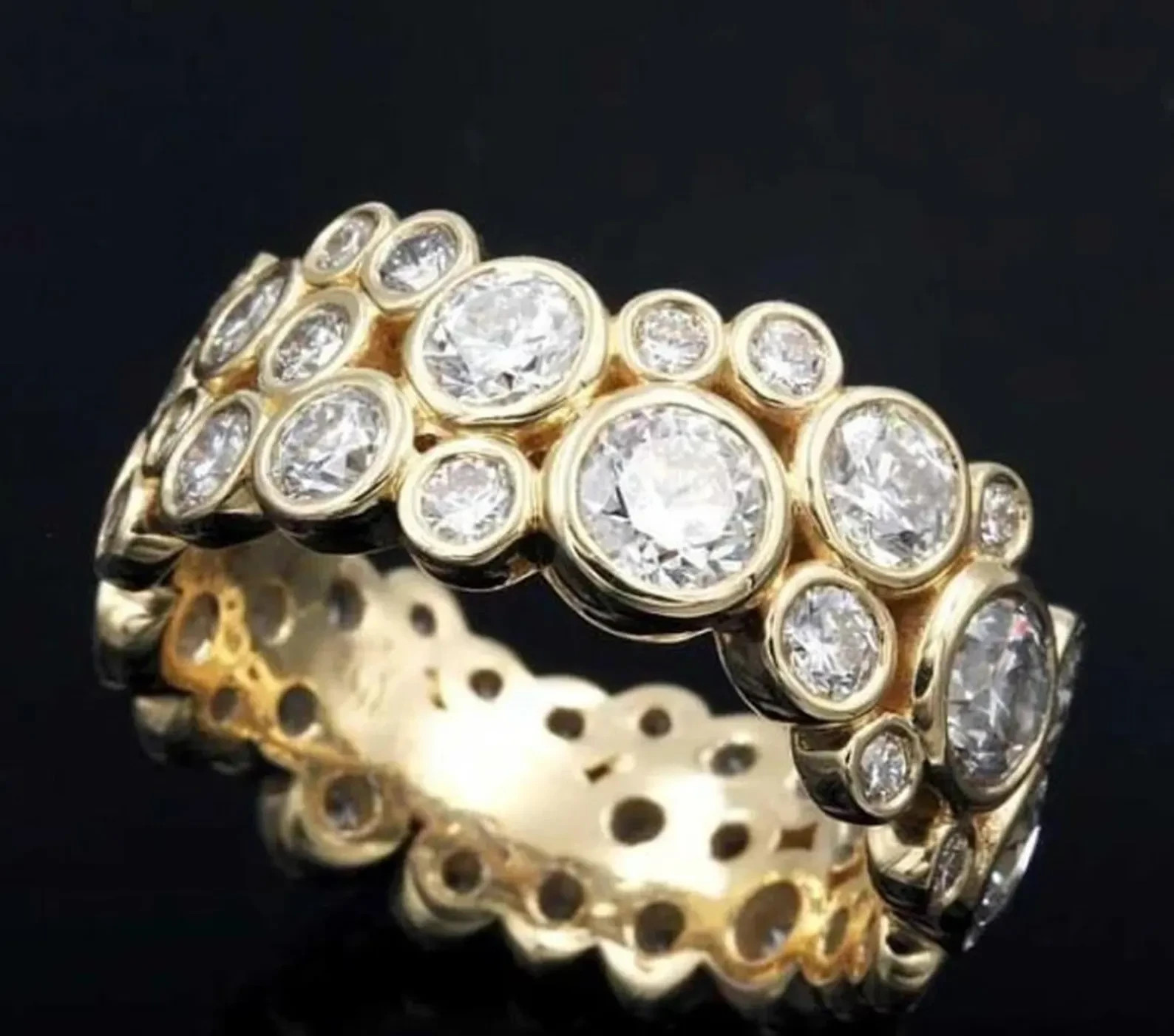 3 Ct Round Simulated Diamond Women’s Eternity Band Ring 14k Yellow Gold Plated