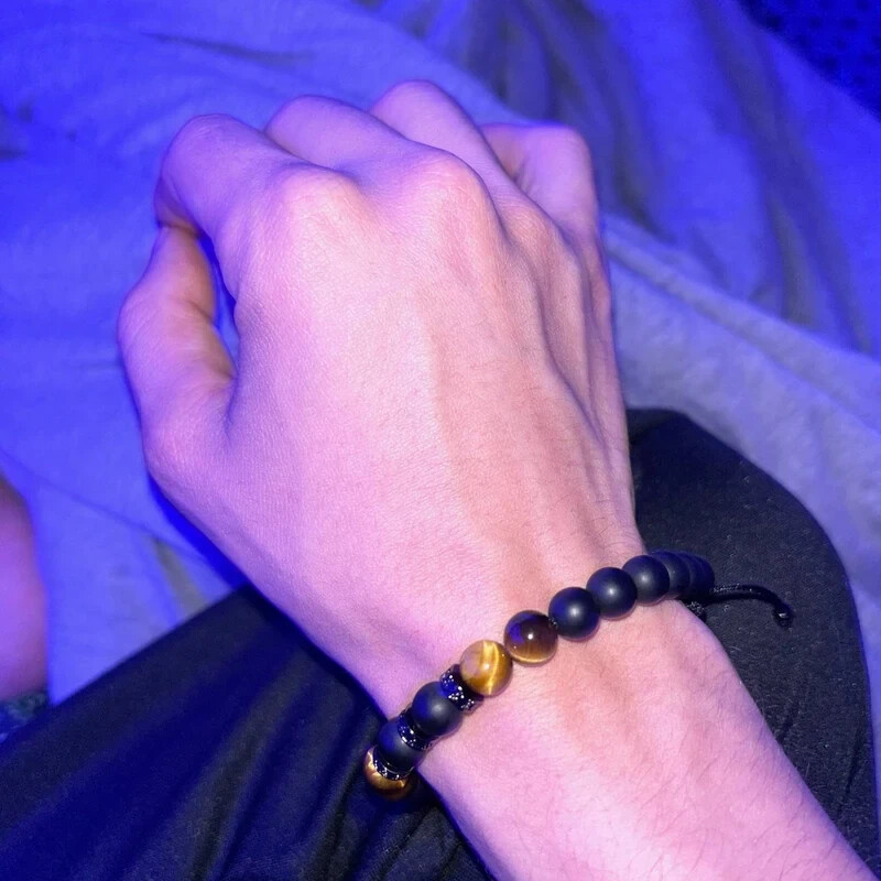 Black Onyx Tiger Eye Natural Stone Adjustable Bracelet Spiritual Healing Gift