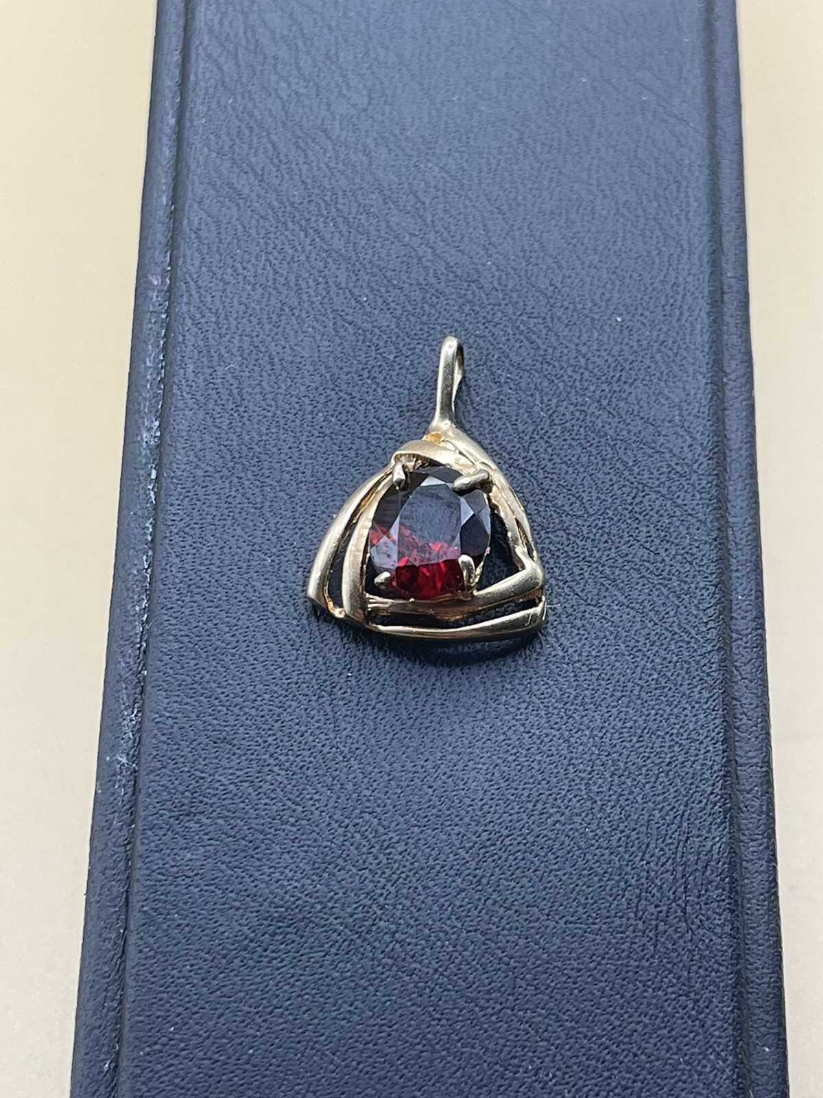January Garnet birthstone gold plated pendant Beautiful Stone triangle setting