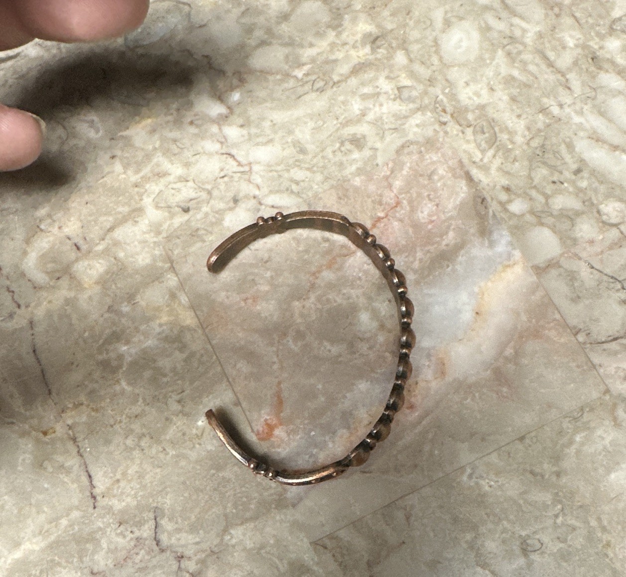 Copper Cuff Bracelet Bangle w/ Raised Bead Ball Design, Adjustable Open