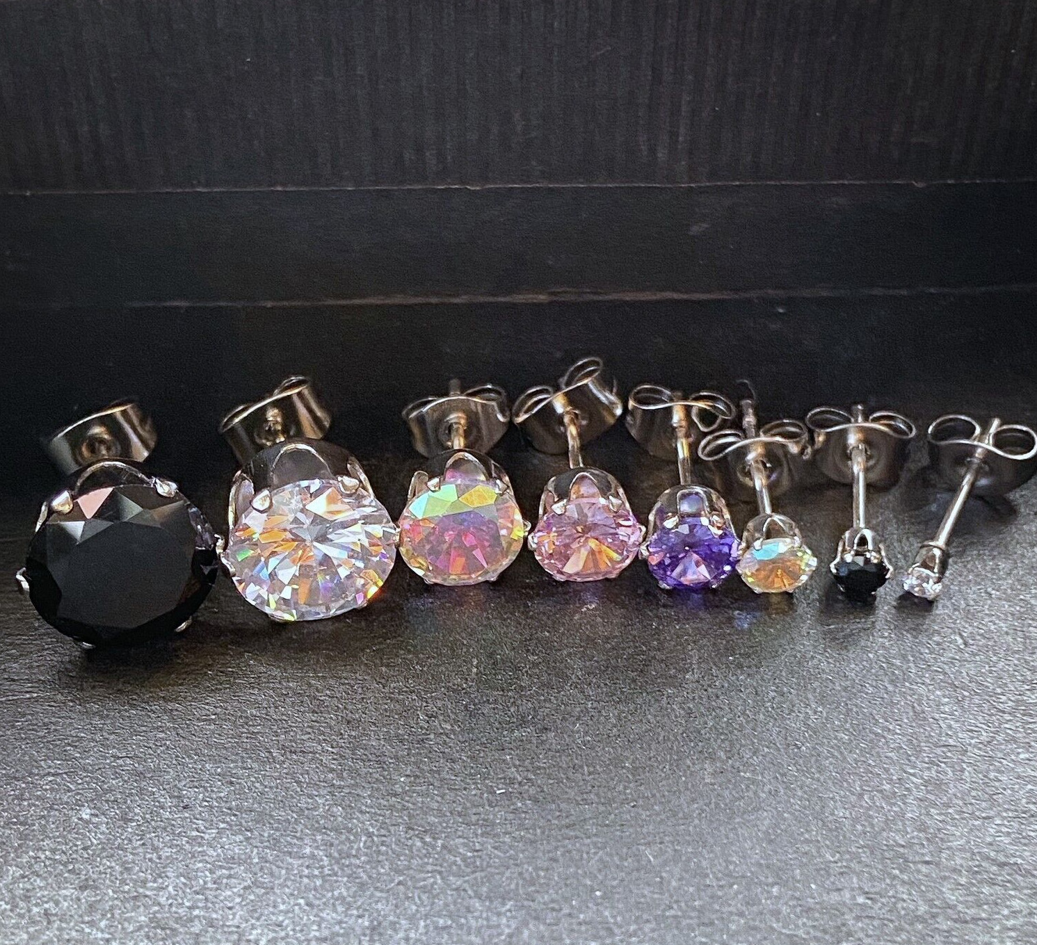 PAIR Hypoallergenic Earrings Prong Set Aurora Borealis Gems 316L Surgical Steel