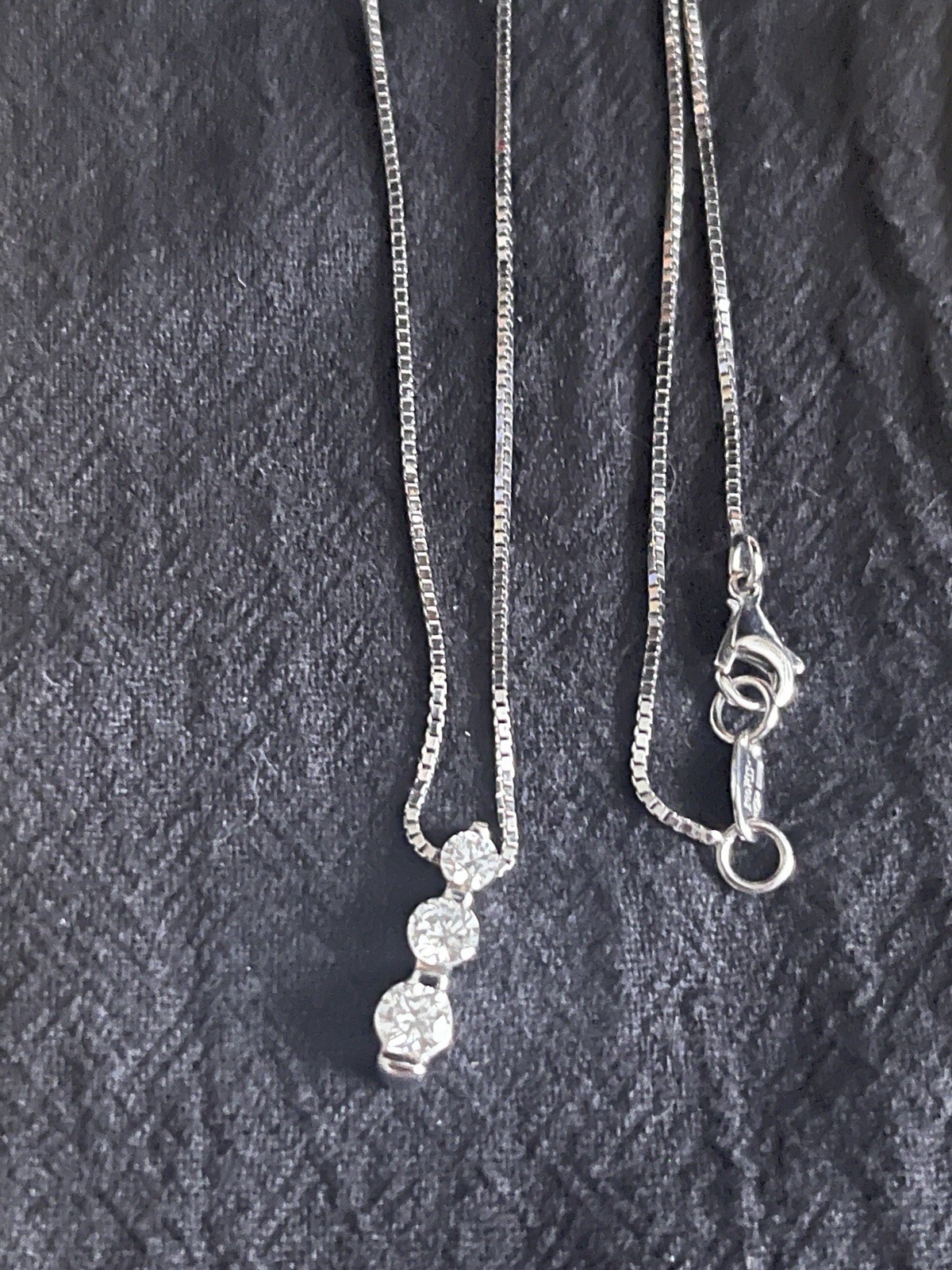 Silver Tone Box Chain Pendant Necklace 3 Round Clear Crystal Drops Lobster