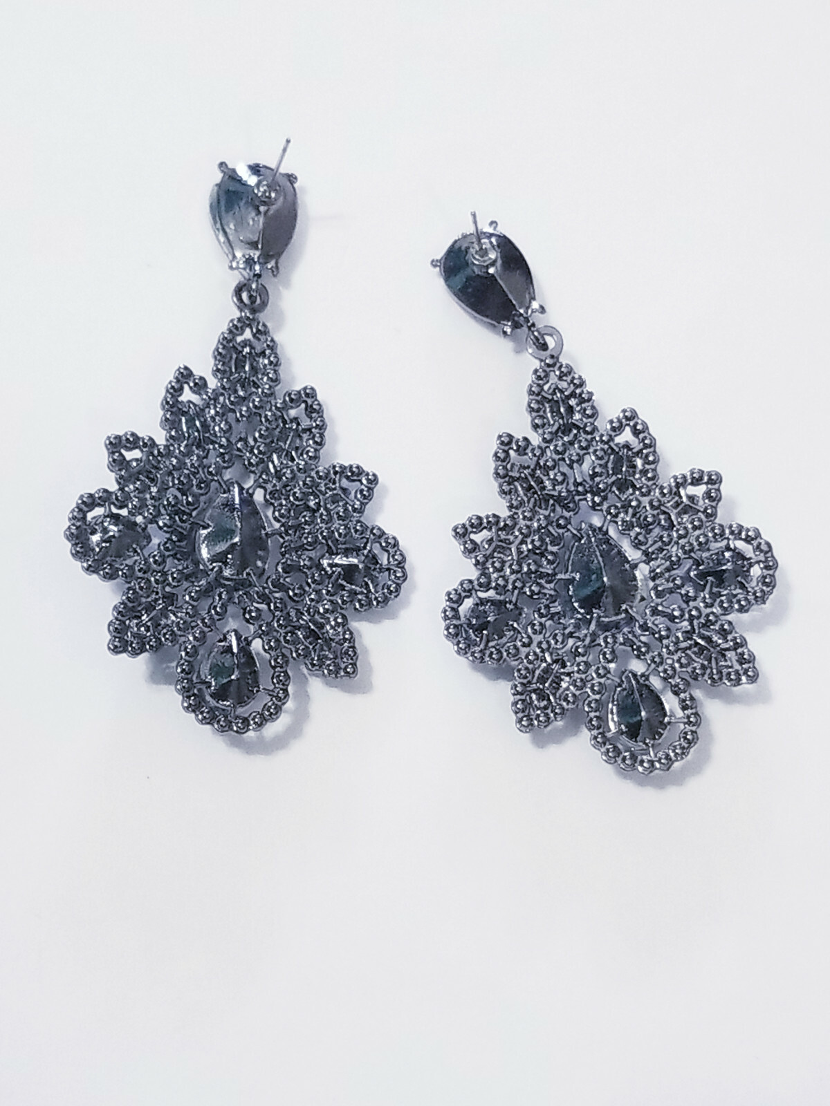 Montana Blue Gray Rhinestone Chandelier Earrings Bridal Prom 2.8 inch