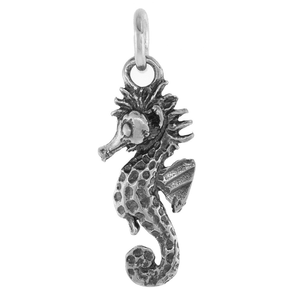 925 Sterling Silver Wild Seahorse Pendant 22mm Tall with 16 to 24 Inch Chain