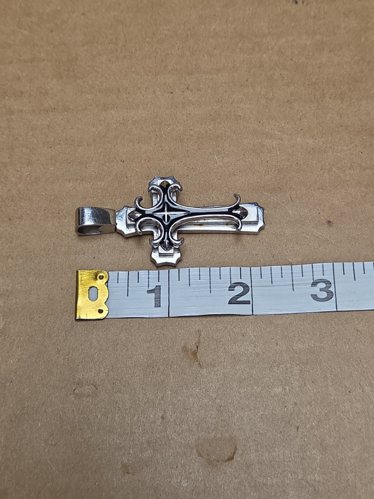 Beautiful Intricate Stainless Steel & Black Cross Pendant *SEE PICS