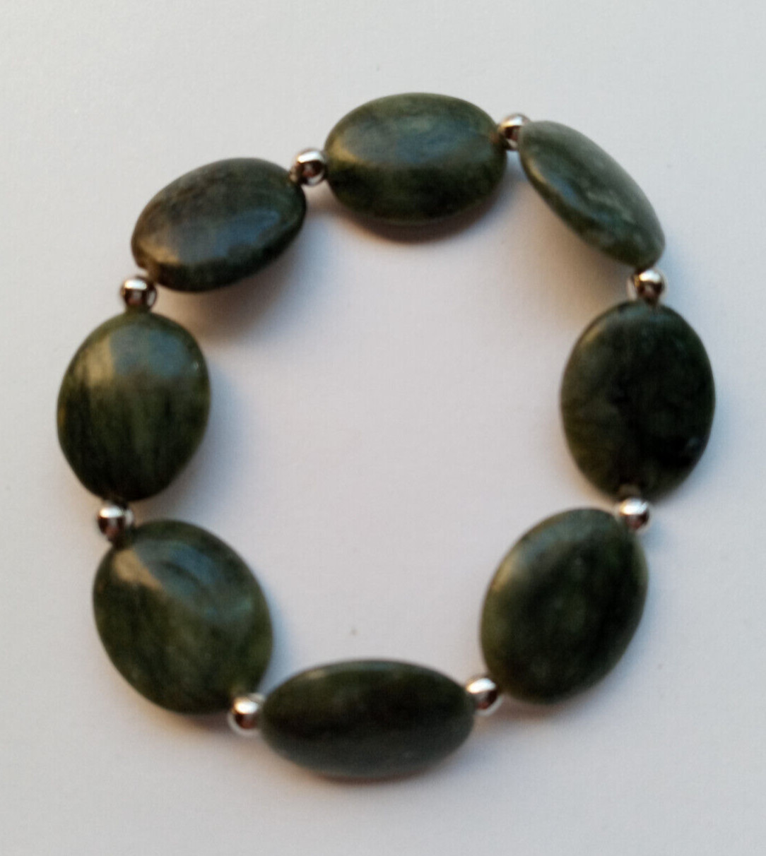 NEW OVAL GREEN SAGUARO JASPER & SILVER PLATED BRACELET , BUY ANY 2 GET 3RD FREE
