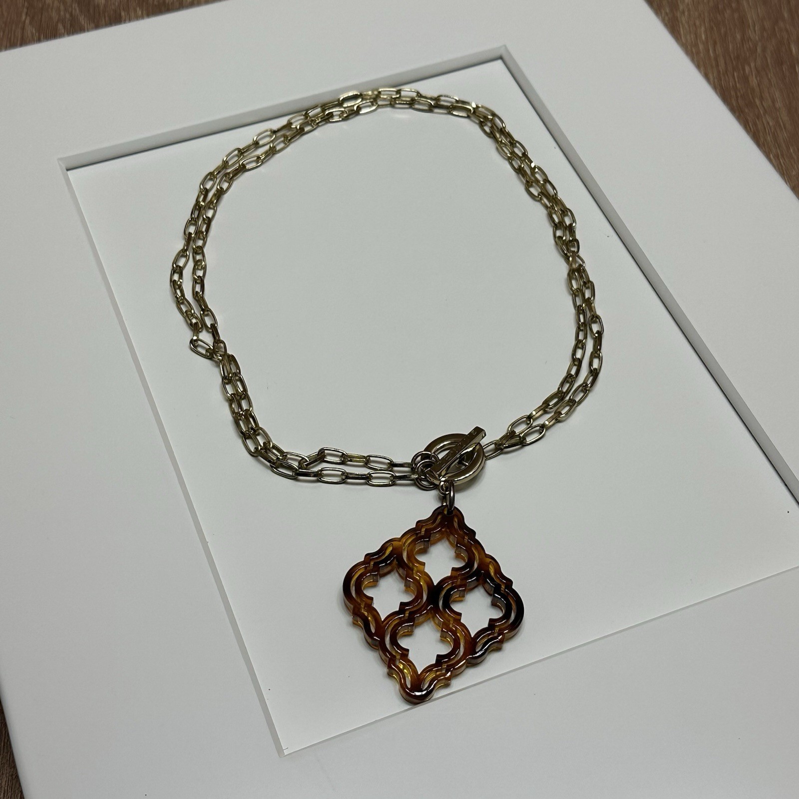 ZENZII Boho Tortoise Moroccan Filigree Gold Toggle Statement Necklace