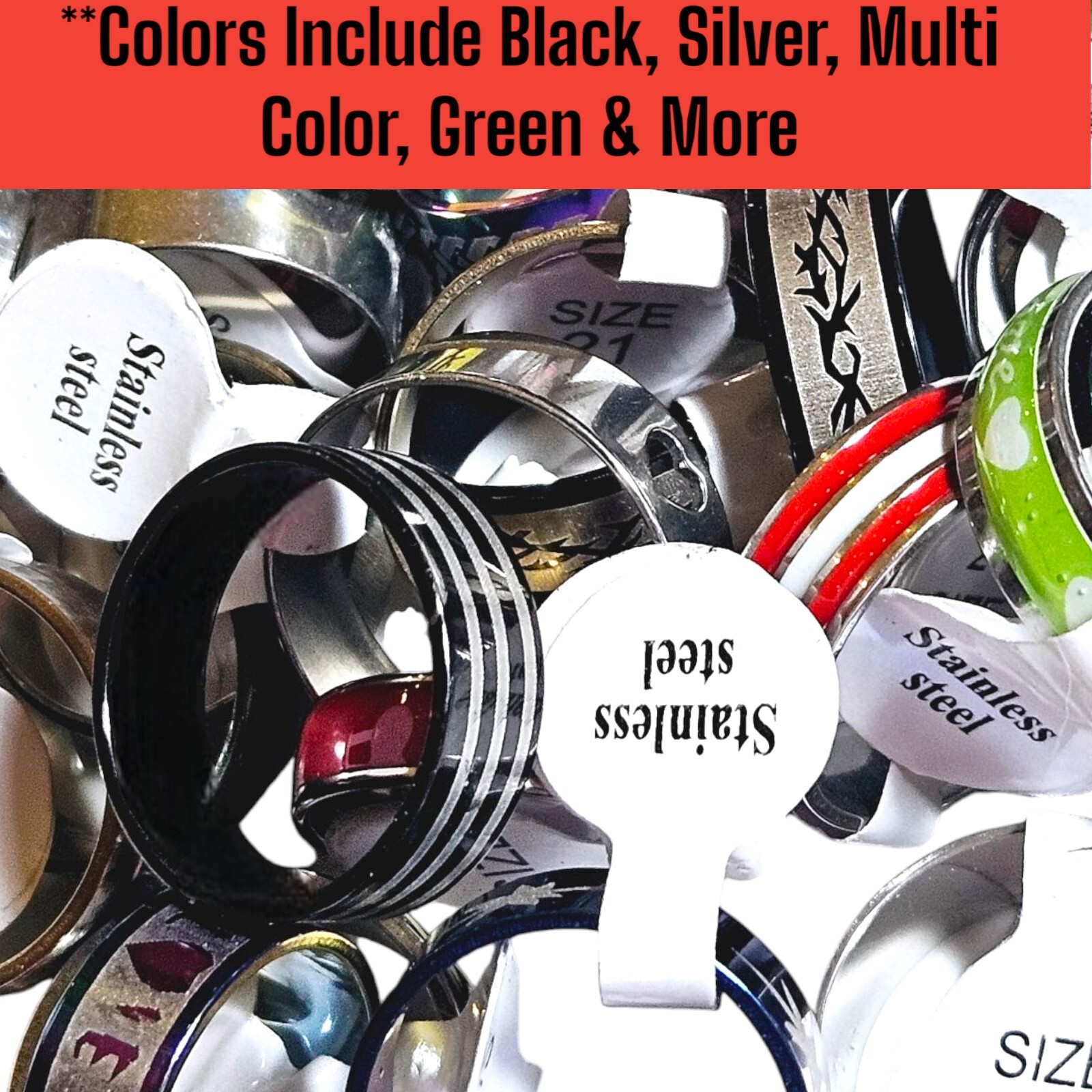 20 x Pcs Random Stainless Steel Band Ring Lot Different Sizes & Different Colors