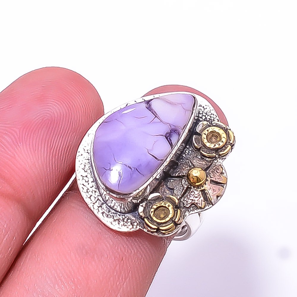 Bertrandite Stone Two Tone 925 Sterling Silver Ring s.7.5 R22, Christmas Gift