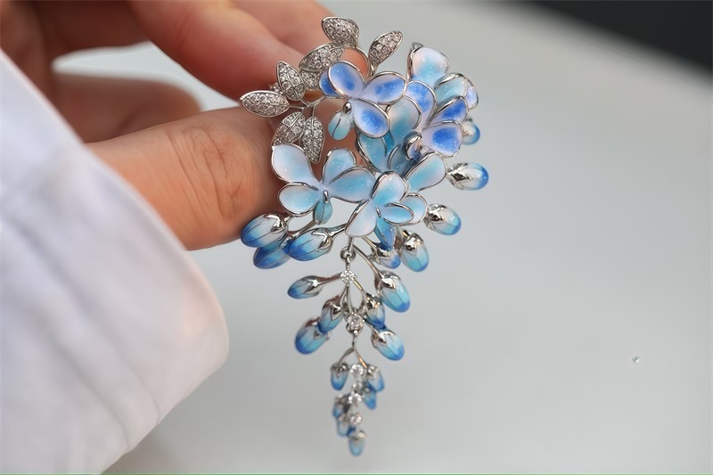 Enamel Color Design Wisteria Flower Brooch, High Quality Flower Brooch 6.6CMX4CM