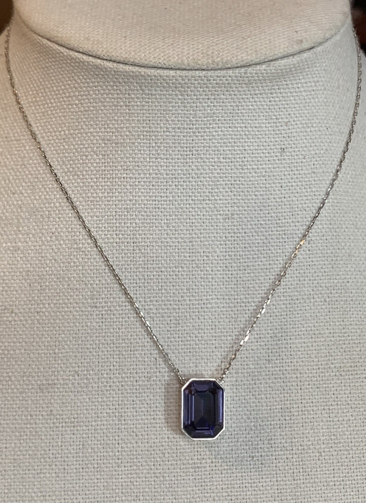 Swarovski Purple Rhodium Plated Square Crystal Necklace 16 In With 2In Extension