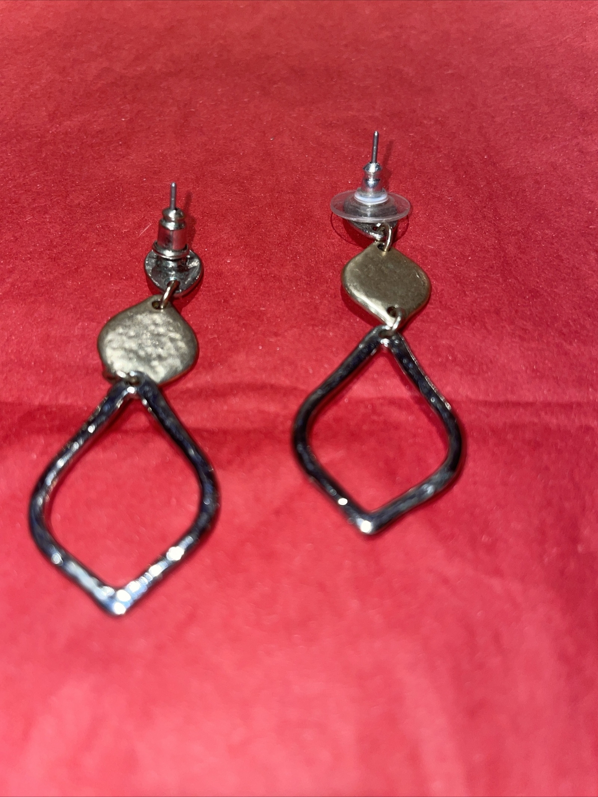 Drop earrings With Post For Pierced Ears. Two Tone Of Silver And Brushed Gold.