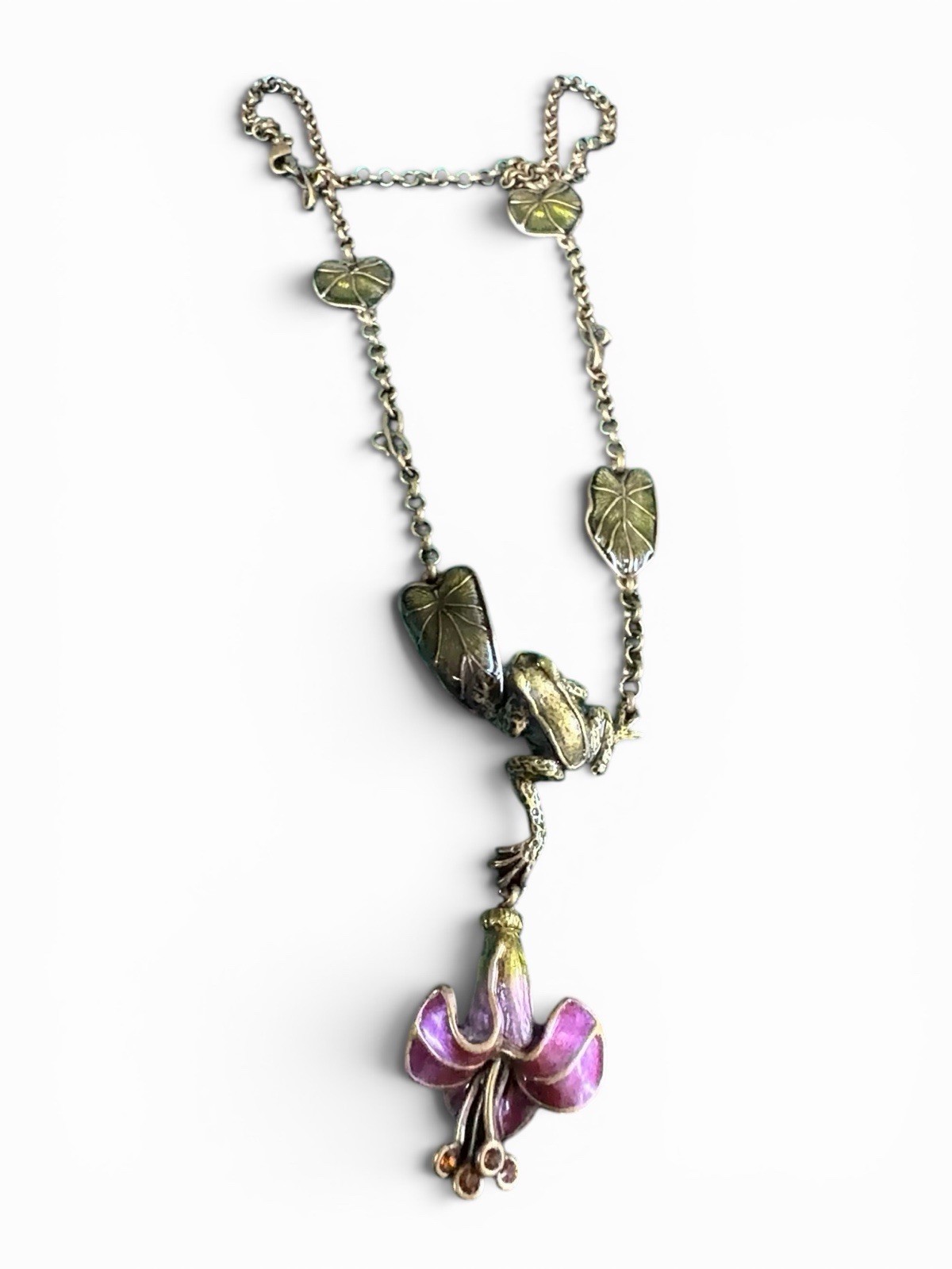 Sweet Romance USA Frog & Fuchsia Enamel Necklace