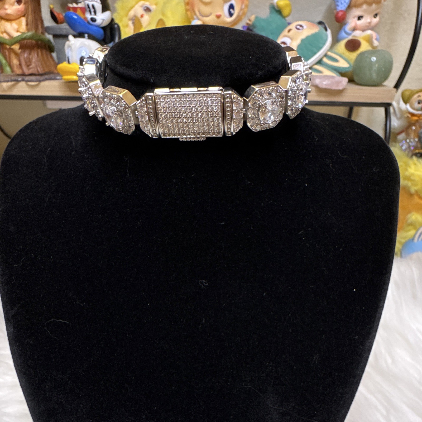 Tennis Cluster Bracelet Moissanite 6.5inch , 6.4mm Wide, Silver plated