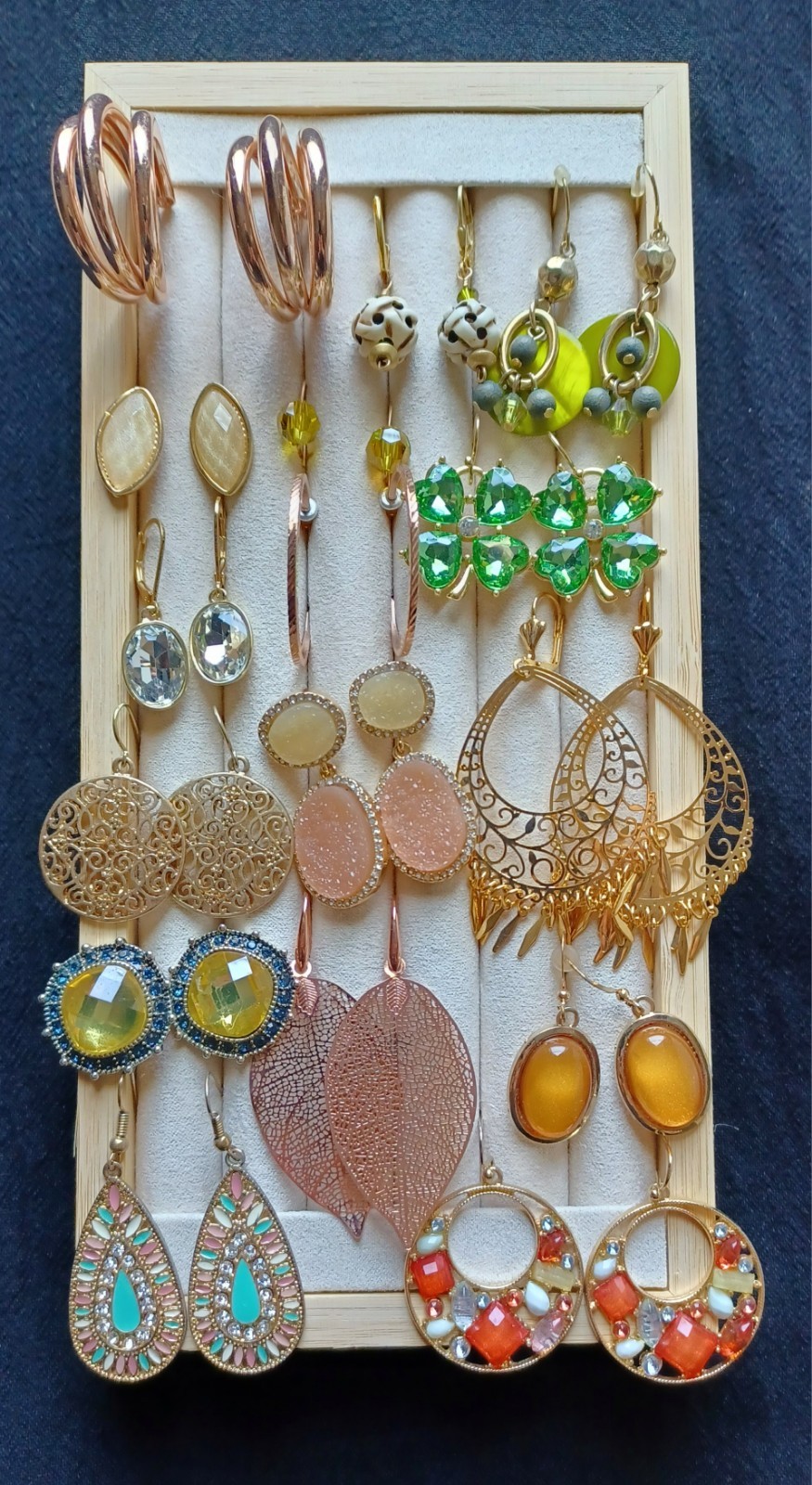 Lot 16 Pairs Pierced Earrings Gold & Rose Tone Mixed Styles Materials & Sizes
