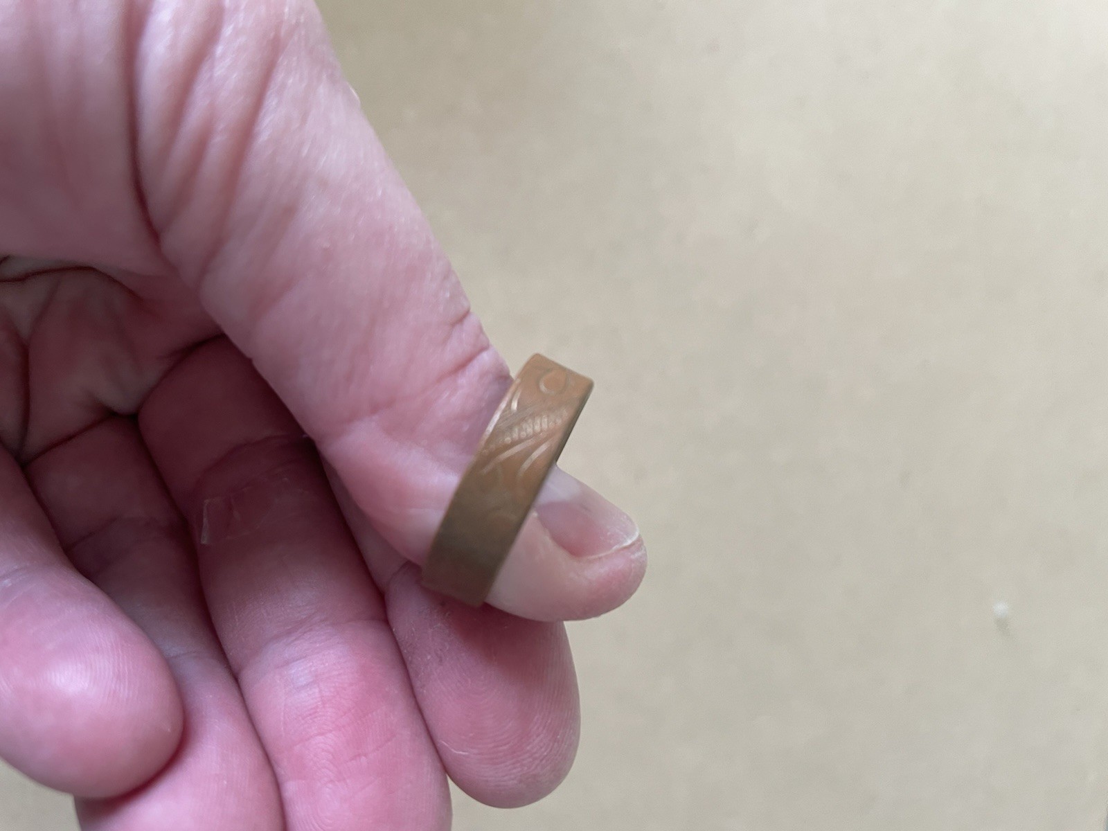Vintage Copper Ring Adjustable Engraved Band Size U Thumb Middle Ringer Coin
